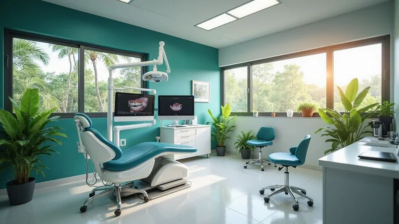 Modern dental clinic in Playa del Carmen with advanced implant technology and comfortable patient areas